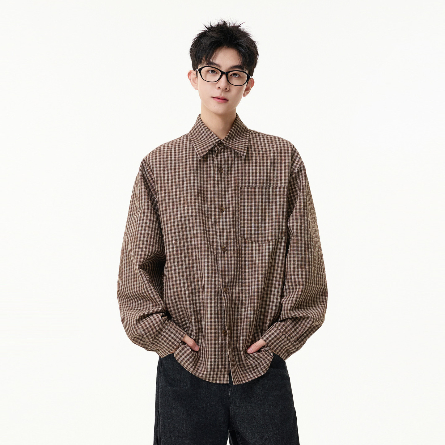 悟空有货2026春季复古格子长袖衬衫男女潮牌情侣宽松百搭休闲衬衣