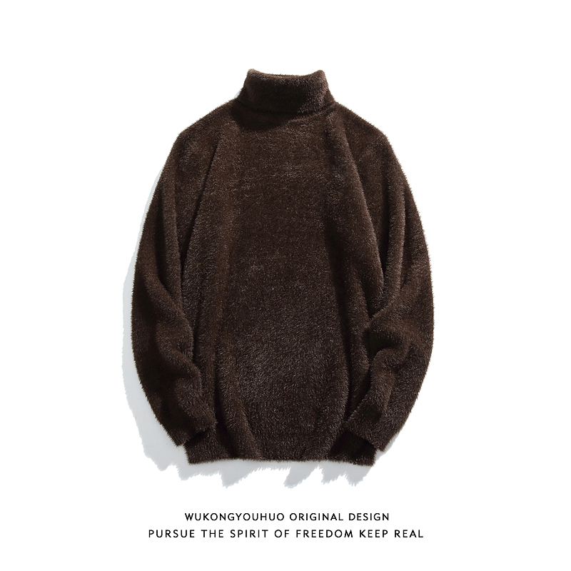 复古水貂毛软糯高领毛衣男女秋冬