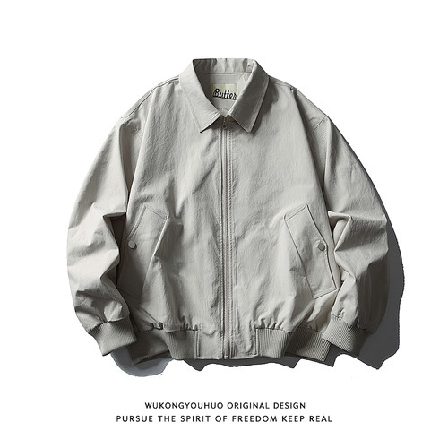 秋季日系简约百搭翻领工装夹克男