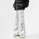 悟空有货美式扎染褶皱直筒工装伞兵裤男复古宽松高街阔腿做脏长裤