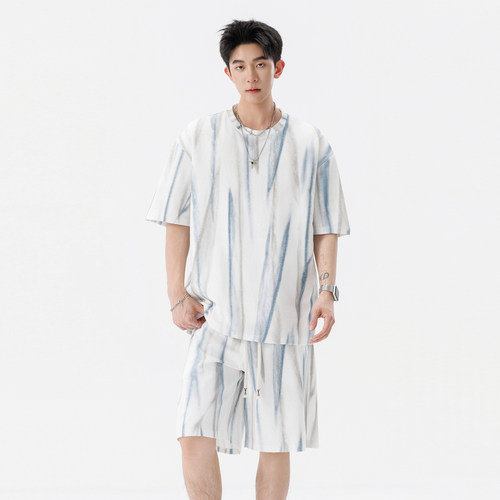 潮牌夏季扎染休闲运动套装男宽松