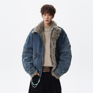 悟空有货美式潮牌座山雕解构加厚牛仔棉服男冬季复古保暖百搭外套