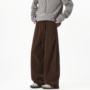 悟空有货潮牌美式高级感流星纹灯芯绒休闲裤男宽松抽绳松紧阔腿裤