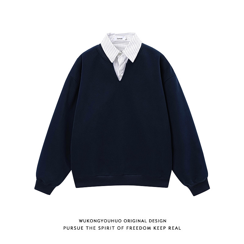 悟空有货复古条纹假两件拼接POLO领卫衣男女春季潮牌情侣宽松上衣,男装,卫衣,淘宝优惠券,粉丝福利购,淘宝优惠卷