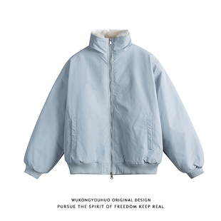 悟空有货冬季潮牌仿兔毛加厚立领棉服男宽松保暖百搭棉衣加绒外套