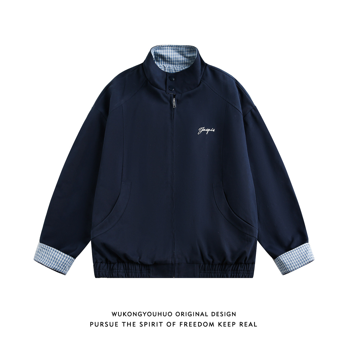 悟空有货美式复古格子拼接立领夹克男女春季潮牌宽松情侣百搭外套,男装,夹克,淘宝优惠券,粉丝福利购,淘宝优惠卷