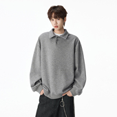 宽松情侣百搭套头上衣 男春季 悟空有货复古潮牌纯色重磅长袖 POLO衫