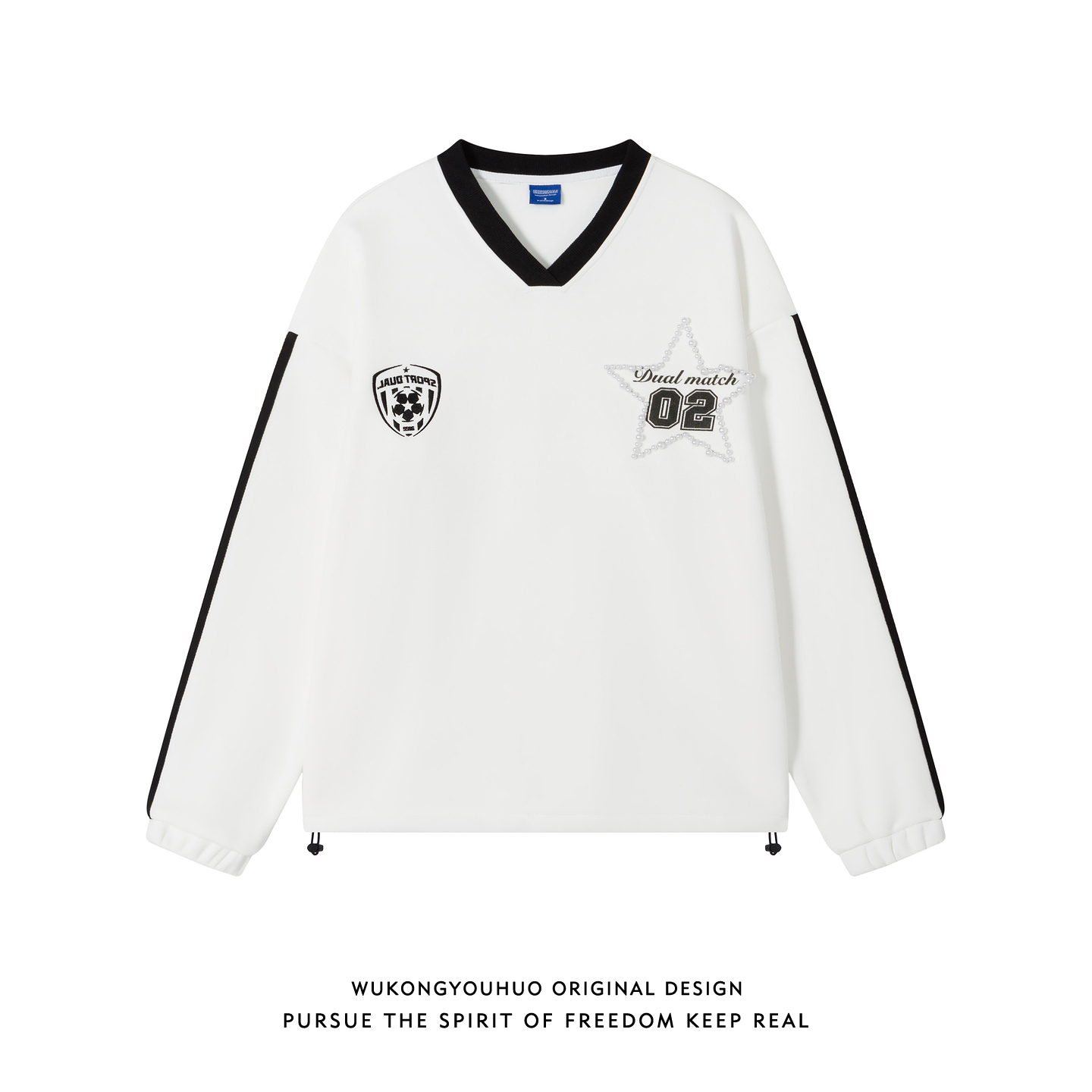 美式潮牌运动风V领加绒卫衣男女