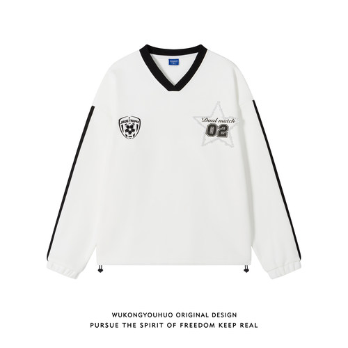 美式潮牌运动风V领加绒卫衣男女