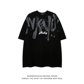 悟空有货欧美高街喷绘涂鸦短袖 T恤男潮牌宽松情侣休闲百搭半袖 tee