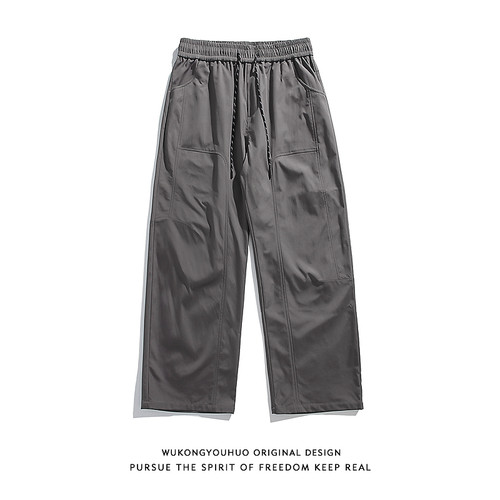 复古机能风纯色抽绳松紧冲锋裤男