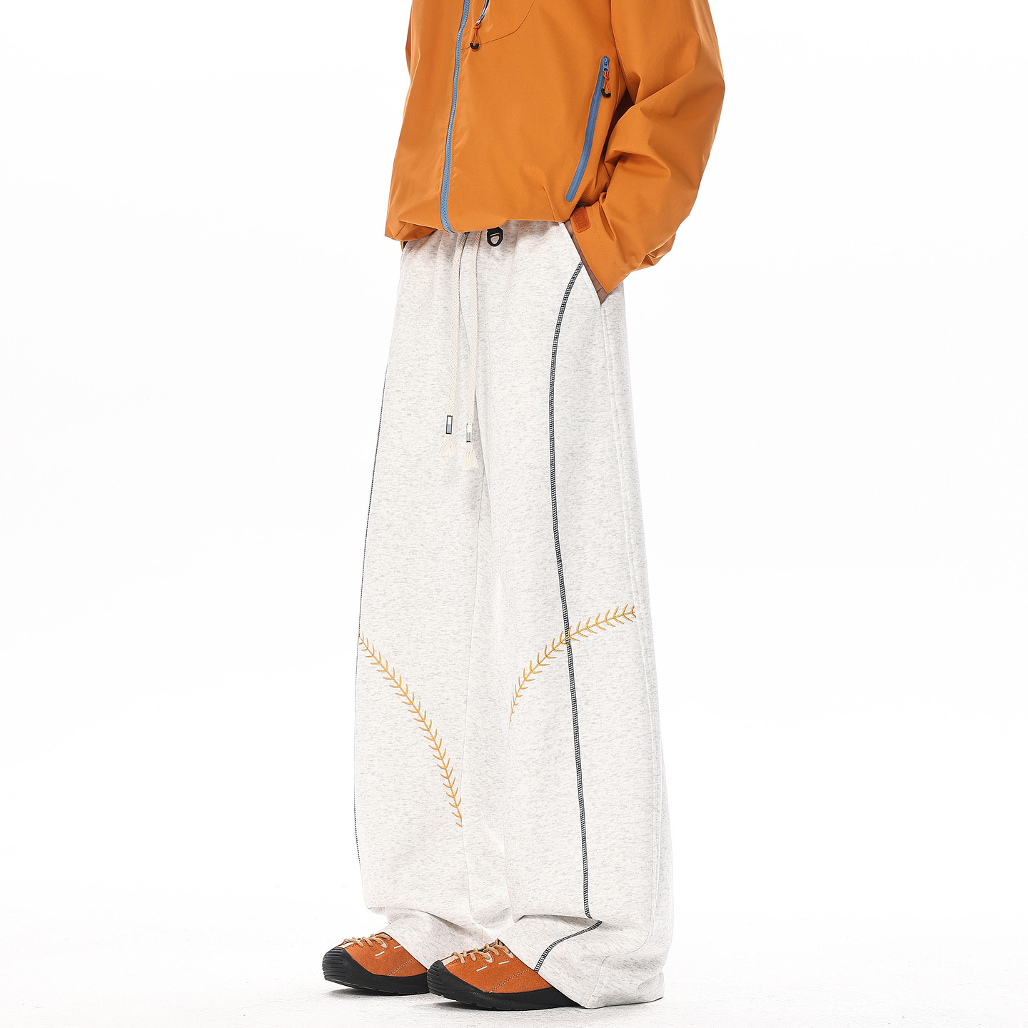 悟空有货潮牌撞色辑明线抽绳松紧运动卫裤男宽松潮流阔腿百搭长裤,男装,卫裤,淘宝优惠券,粉丝福利购,淘宝优惠卷