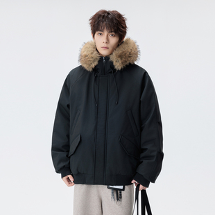 悟空有货潮牌美式 毛领连帽棉服男女复古情侣保暖百搭休闲棉衣 冬季