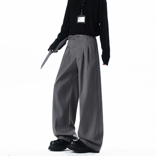 悟空有货潮牌简约双褶直筒垂感休闲西裤 男女复古宽松百搭阔腿长裤