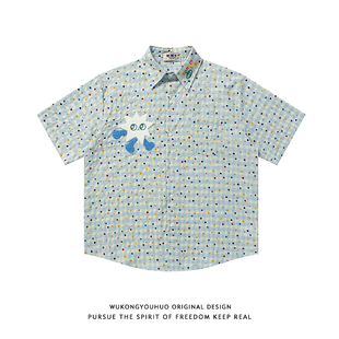 男女2026美式 衬衫 宽松情侣休闲衬衣 潮牌斑点格子短袖 悟空有货夏季