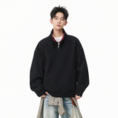 悟空有货美式 cleanfit撞色立领半拉链卫衣男春季 情侣宽松套头上衣