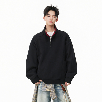 美式cleanfit撞色立领半拉链卫衣