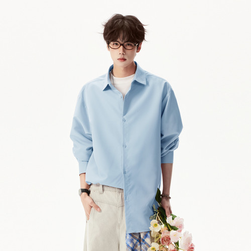 秋季简约基础通勤纯色长袖衬衫男
