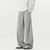 悟空有货街头复古纯色垂感弯刀运动裤 男潮牌宽松灰色百搭休闲卫裤