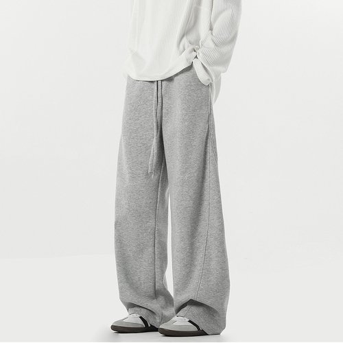 悟空有货街头复古纯色垂感弯刀运动裤男潮牌宽松灰色百搭休闲卫裤