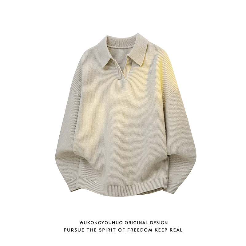 复古高级感老钱风翻领毛衣男