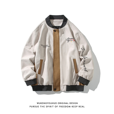 美式空气层拼接撞色棒球服外套男