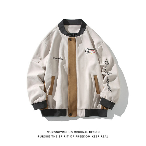 美式空气层拼接撞色棒球服外套男