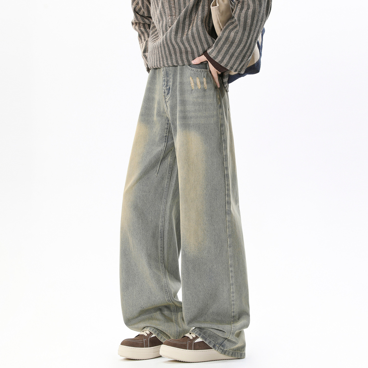 悟空有货潮牌美式复古水洗直筒牛仔裤男街头宽松潮流百搭阔腿长裤,男装,牛仔裤,淘宝优惠券,粉丝福利购,淘宝优惠卷