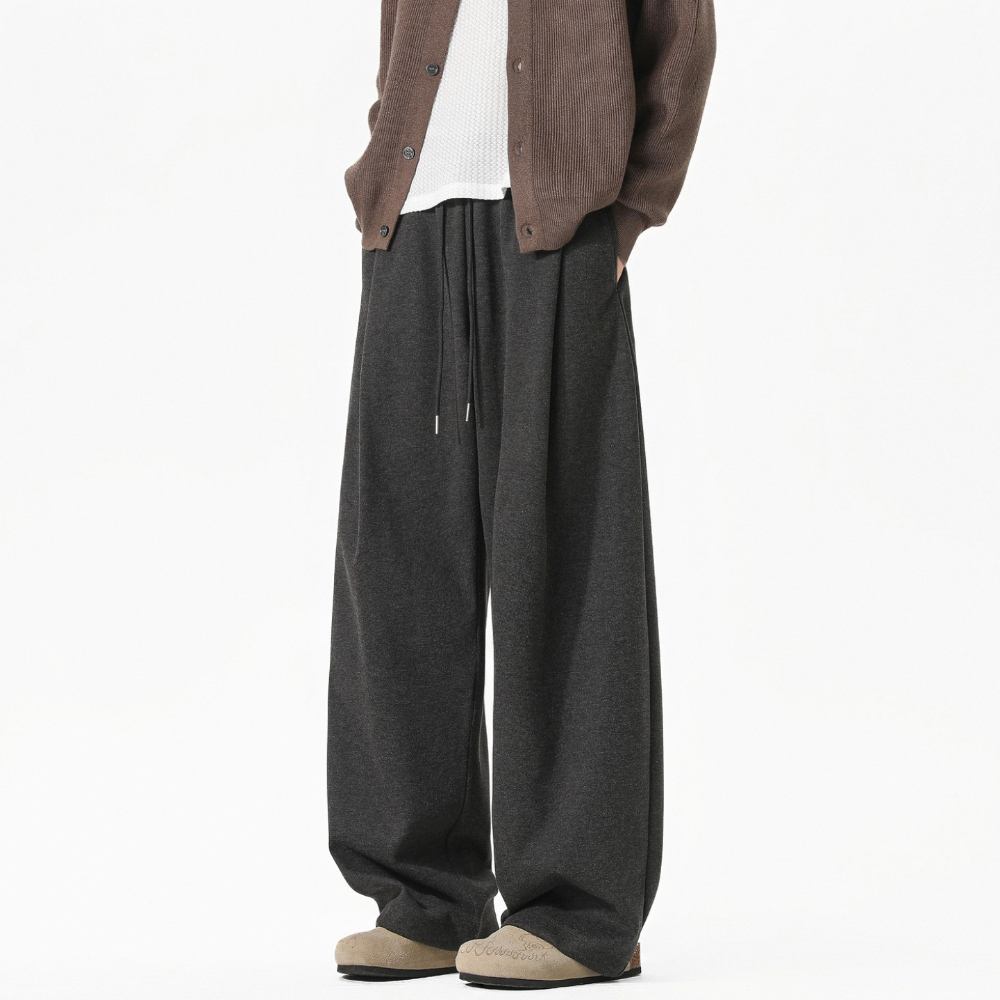 悟空有货潮牌毛呢高级感抽绳松紧运动卫裤男女秋季宽松百搭休闲裤