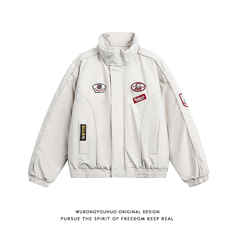 美式复古徽章刺绣解构立领棉服男