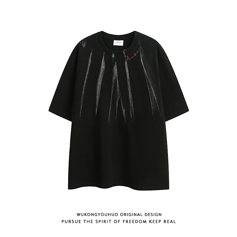 美式复古刺绣水洗重磅短袖T恤男