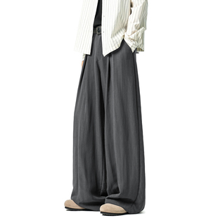 宽松阔腿休闲轻薄透气长裤 悟空有货160g亚麻复古纯色直筒裤 男美式