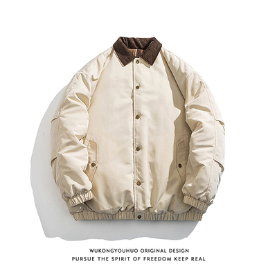 冬季复古格子翻领工装棉衣男