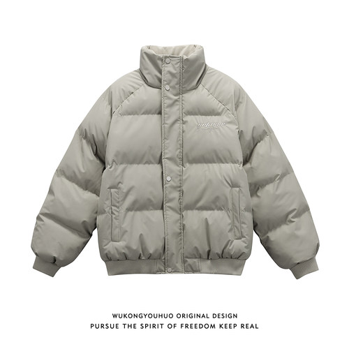 潮牌美式加厚立领棉服男女冬季