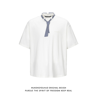 高智感情侣半袖 T恤男女夏季 体恤 航海西领口设计短袖 悟空有货美式