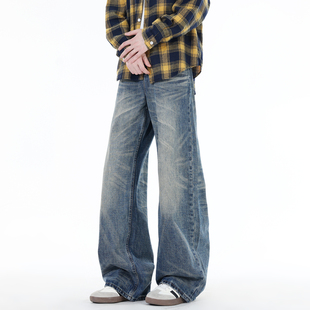 男宽松潮流百搭阔腿休闲长裤 悟空有货美式 复古vintage直筒牛仔裤
