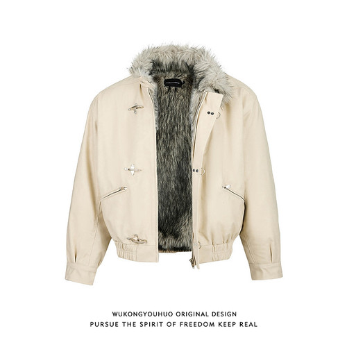 复古飞机扣座山雕立领棉衣男女