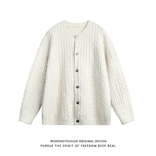 外套 宽松情侣休闲百搭针织衫 悟空有货复古麻花纽扣开衫 毛衣男秋季