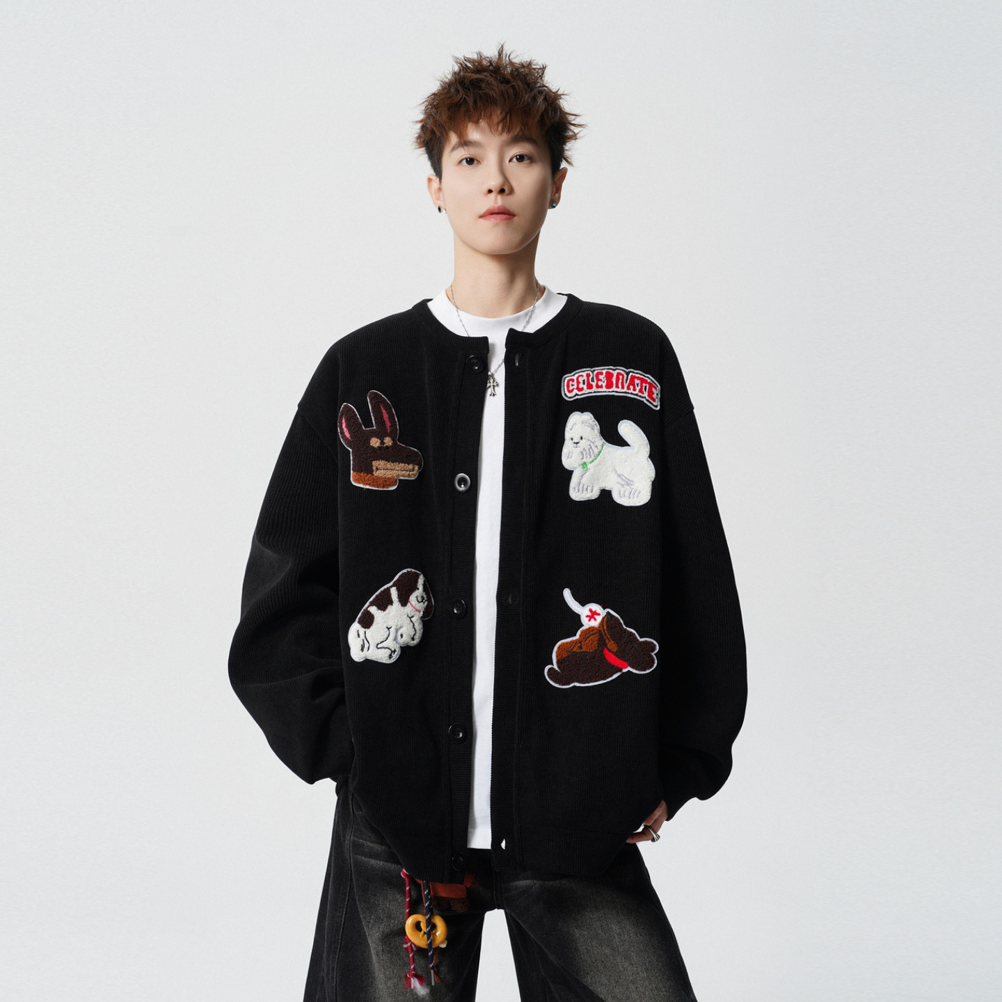 悟空有货潮牌美式小狗毛巾绣休闲外套男春季复古情侣宽松百搭夹克