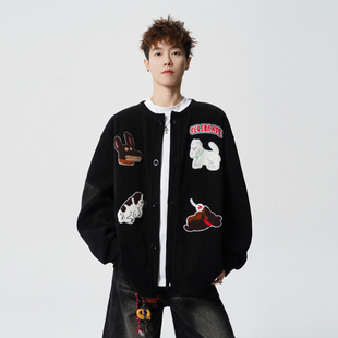 悟空有货潮牌美式 复古情侣宽松百搭夹克 小狗毛巾绣休闲外套男春季