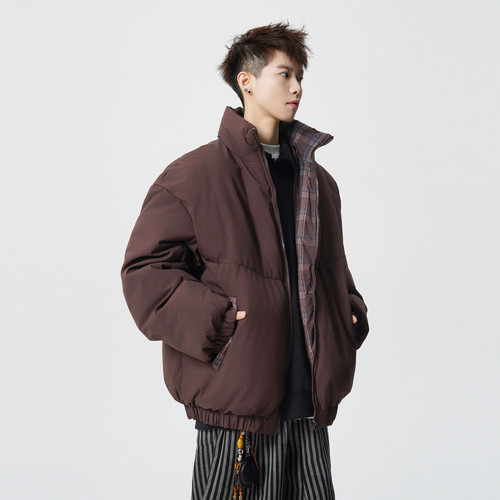 2025冬季简约格纹拼接立领面包服