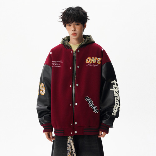 潮牌美式字母贴布刺绣棒球服夹克