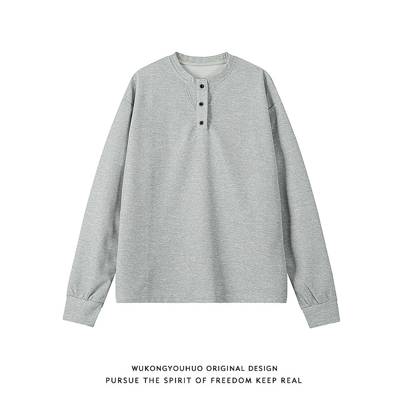 悟空有货复古纯色cleanfit亨利领长袖T恤男秋季宽松情侣休闲上衣,男装,T恤,淘宝优惠券,粉丝福利购,淘宝优惠卷