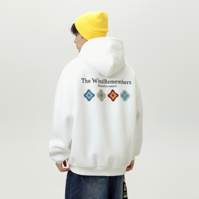 四时花镜花瓣印花潮牌连帽卫衣男