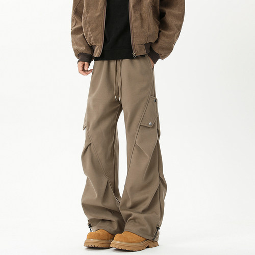 冬季美式重磅加厚褶皱工装裤男