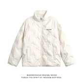 悟空有货冬季 高级感压褶立领羽绒服男女潮牌宽松90白鸭绒保暖棉袄