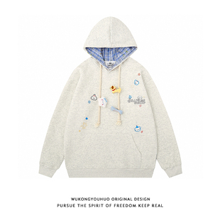 悟空有货ins学院风小狗刺绣连帽卫衣男女秋季 慵懒宽松套头情侣装