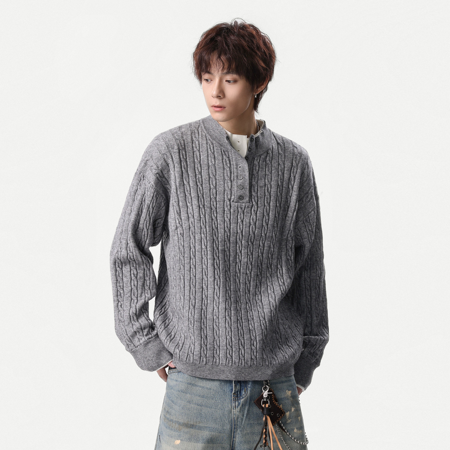 悟空有货美式复古老钱风亨利领毛衣男女cleanfit高智感麻花针织衫,男装,针织衫/毛衣,淘宝优惠券,粉丝福利购,淘宝优惠卷