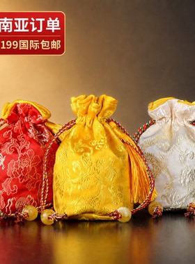 缎锦袋刺绣印花抽绳袋束口袋圆底红色黄色布袋福袋首饰礼品包装袋