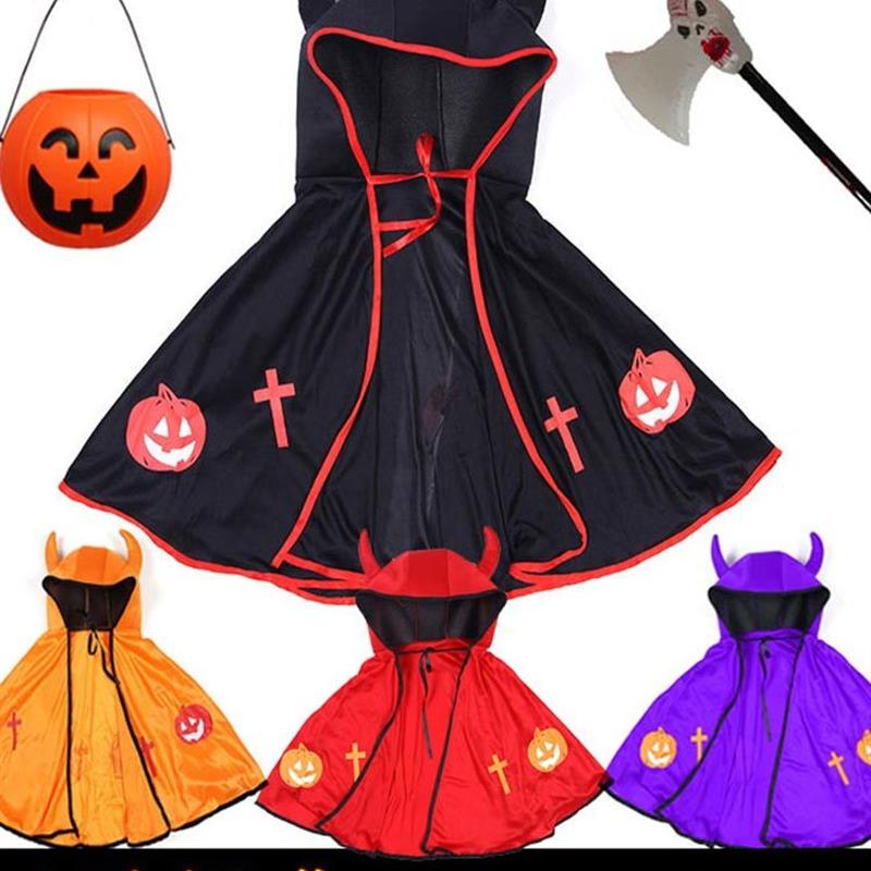 万圣节儿童服装恶魔角斗篷斗篷男孩Cos小女巫装扮表演服装